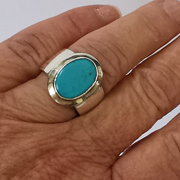 Large Modernist  Sterling Silver turquoise ring - Picture 4 of 9